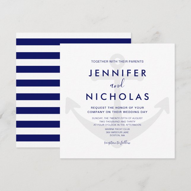 Modern Nautical Anchor Wedding Invitation (Front/Back)