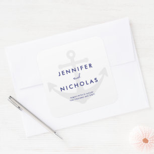 Modern Nautical Anchor Wedding Square Sticker