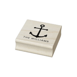 Modern Nautical Anchor with Custom Name Rubber Stamp