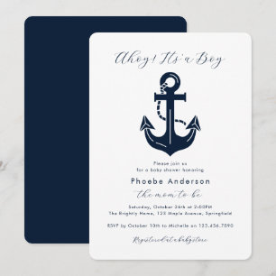 Modern Nautical Baby Shower Solid Navy Reverse Invitation