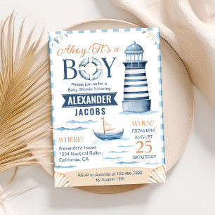 Modern Nautical Blue Baby Boy Shower Invitation
