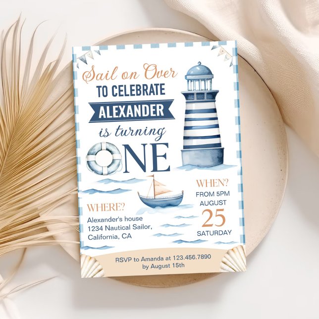Modern Nautical Blue Boy 1st Birthday Invitation (Creator Uploaded)