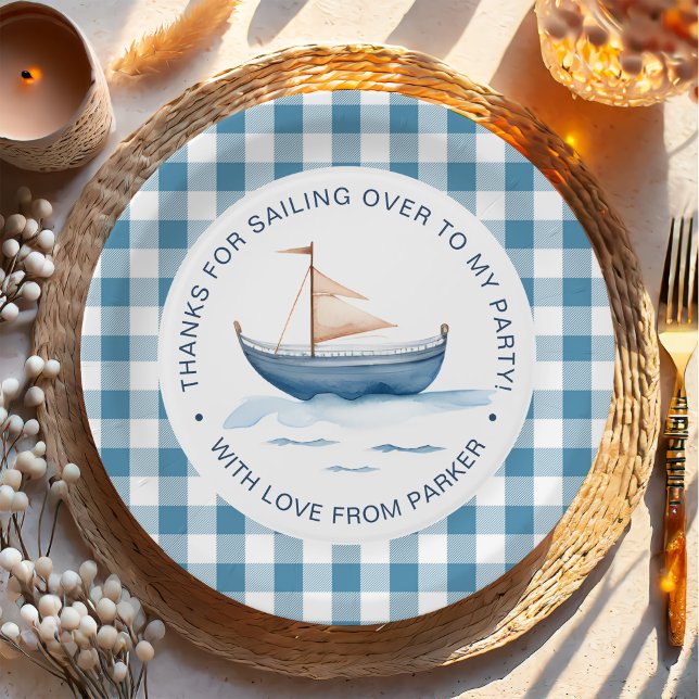Modern Nautical Blue Boy 1st Birthday Paper Plate (Creator Uploaded)