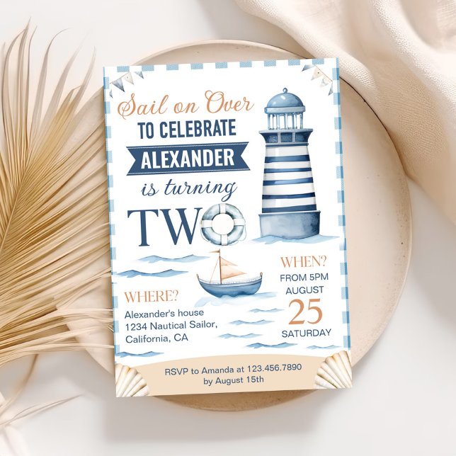 Modern Nautical Blue Boy 2nd Birthday Invitation (Creator Uploaded)