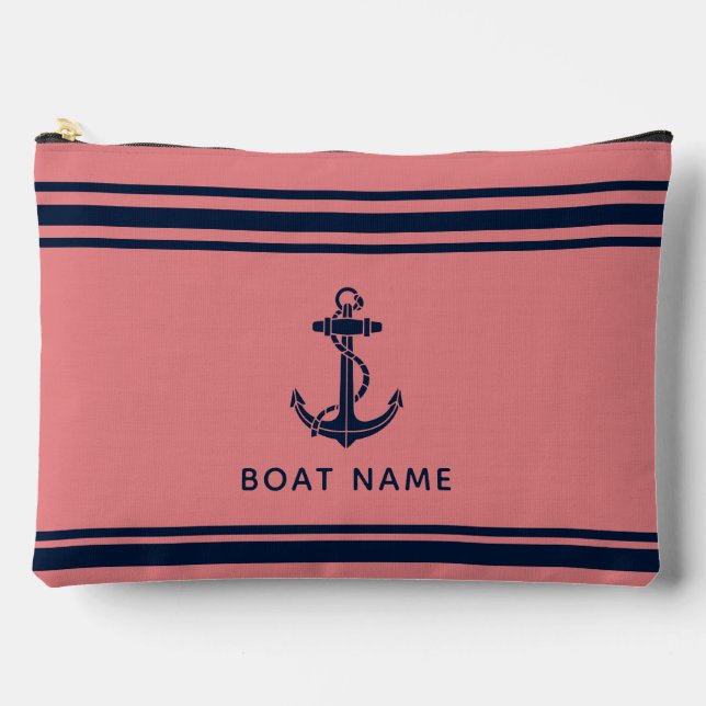 Modern Nautical Boat Anchor and Name Custom Accessory Pouch (Front)