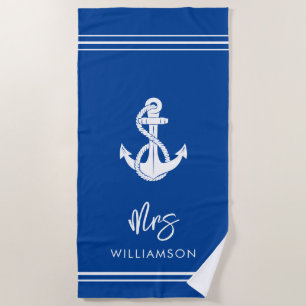 Modern Nautical Boat Anchor Wedding Gift Blue Beach Towel
