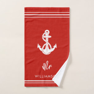 Modern Nautical Boat Anchor Wedding Groom Mr Hand Towel
