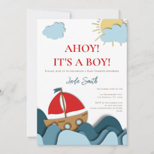 Modern Nautical Boat Baby Shower Invitation