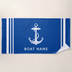 Modern Nautical Boat Blue Anchor Custom Beach Towel