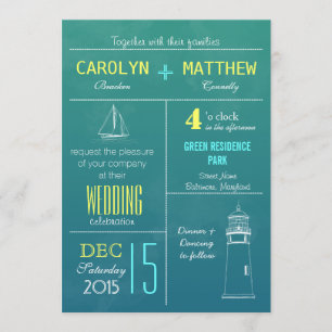 Modern Nautical Boat   Lighthouse Beach Wedding Invitation