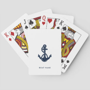 Modern Nautical Boat Name Navy Blue Anchor Custom Playing Cards