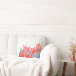 Modern nautical coral teal blue reef floral cushion