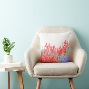 Modern nautical coral teal blue reef floral cushion