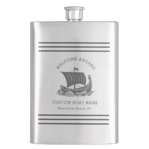 Modern Nautical Custom Boat Name & Ship Logo Hip Flask