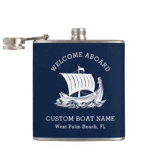 Modern Nautical Custom Boat Name & Ship Logo Hip Flask