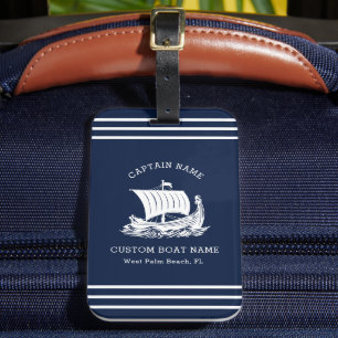 Modern Nautical Custom Boat Name & Ship Logo Luggage Tag