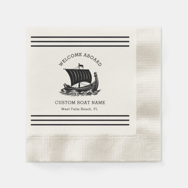 Modern Nautical Custom Boat Name & Ship Logo Napkin (Front)