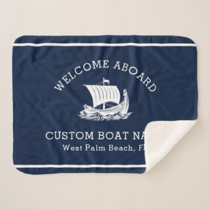 Modern Nautical Custom Boat Name & Ship Logo Sherpa Blanket