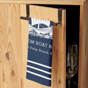 Modern Nautical Custom Boat Name & Ship Logo Tea Towel