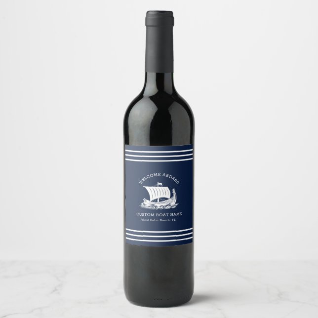 Modern Nautical Custom Boat Name & Ship Logo Wine Label (Front)