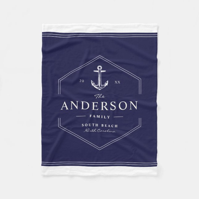 Modern Nautical Family Anchor Boat Sailor Beach Fleece Blanket (Front)