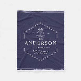 Modern Nautical Family Beach Boat Lake House Blue Fleece Blanket