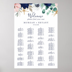 Modern Nautical Floral Alphabetical Seating Poster
