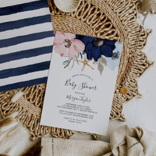 Modern Nautical   Floral Baby Shower Invitation