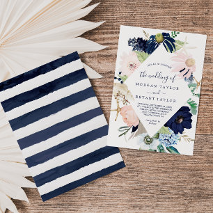 Modern Nautical   Floral Diamond Geometric Wedding Invitation