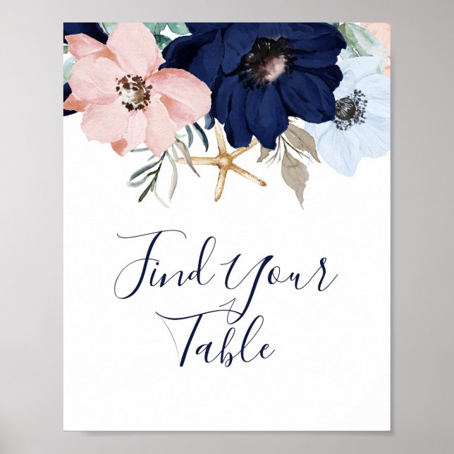 Modern Nautical | Floral Find Your Table Sign (Front)