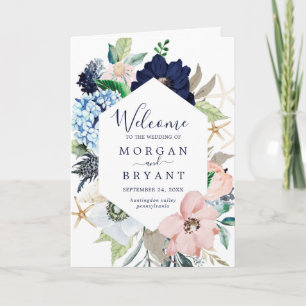Modern Nautical   Floral Folded Wedding Programme