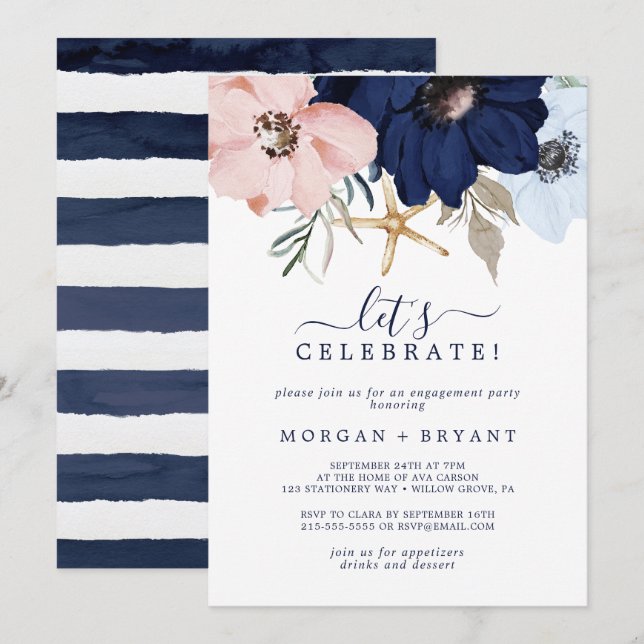 Modern Nautical | Floral Let's Celebrate Invitation (Front/Back)