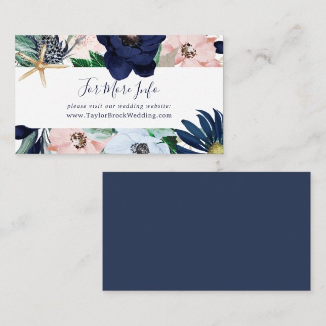 Modern Nautical | Floral Navy Wedding Website Enclosure Card (Front/Back)