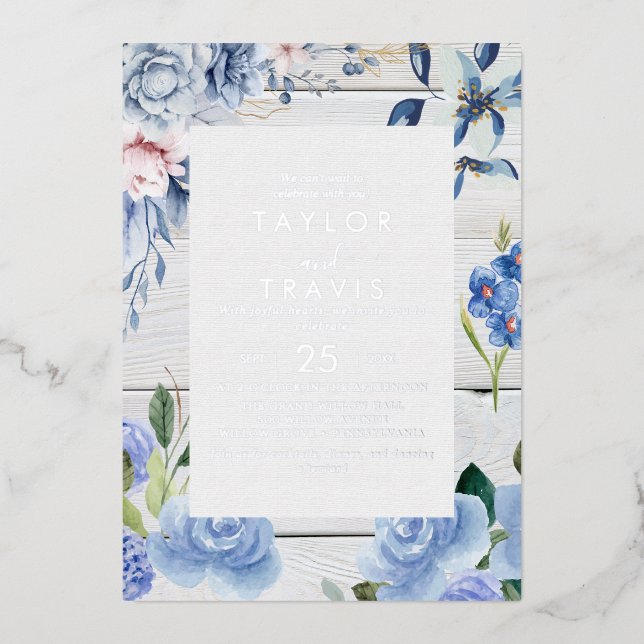 Modern Nautical Floral | Silver Foil Wedding  (Front)