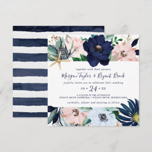 Modern Nautical   Floral Square Wedding Invitation