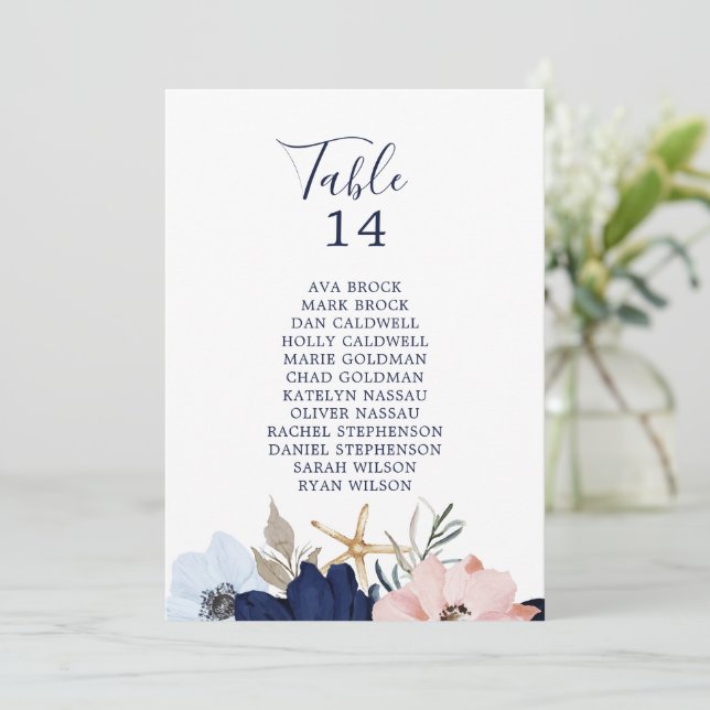 Modern Nautical Floral Table Number Seating Cards (Standing Front)