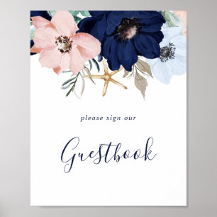 Modern Nautical Floral Wedding Guestbook Sign