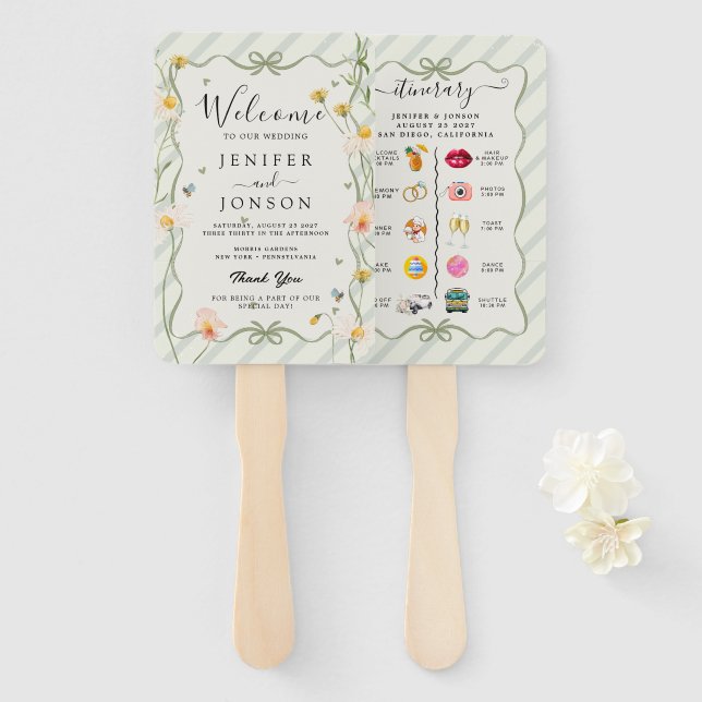 Modern Nautical | Floral Wedding Program Hand Fan (Front and Back)