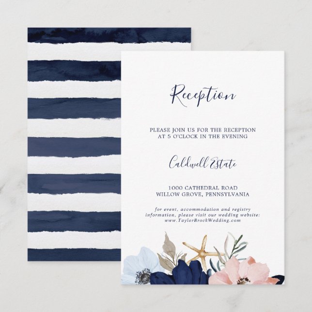 Modern Nautical | Floral Wedding Reception Enclosure Card (Front/Back)