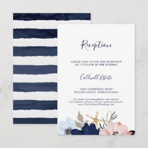 Modern Nautical Floral Wedding Reception Enclosure Card