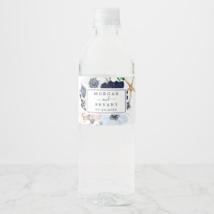 Modern Nautical Floral Wedding Water Bottle Label