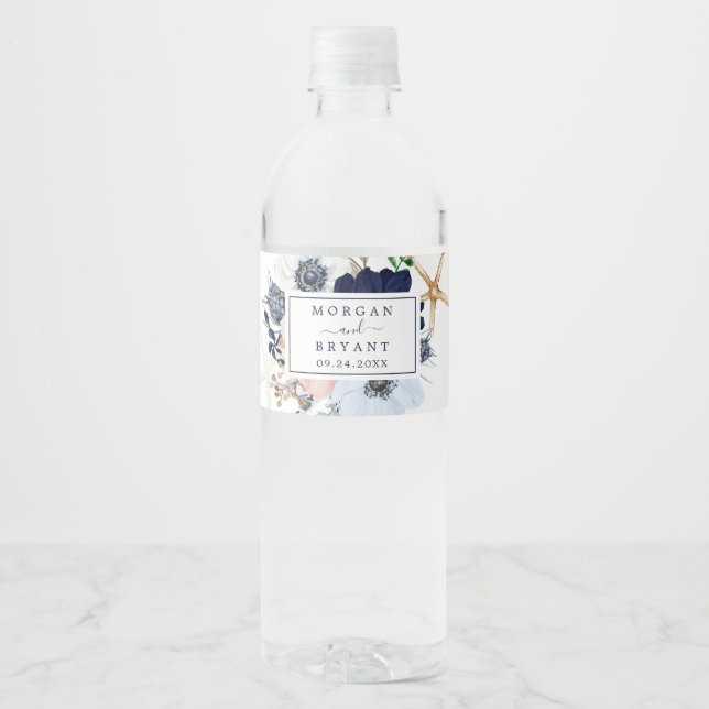 Modern Nautical | Floral Wedding Water Bottle Label (Front)