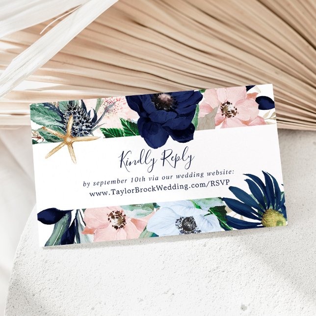 Modern Nautical | Floral Wedding Website RSVP Enclosure Card (Creator Uploaded)