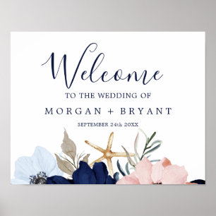 Modern Nautical   Floral Wedding Welcome Poster