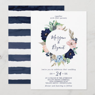Modern Nautical Floral Wreath Wedding Invitation
