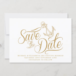 Modern nautical gold Save date Invitation