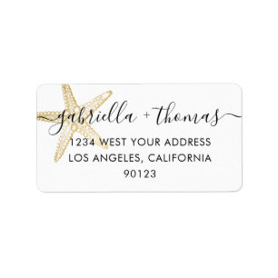 Modern Nautical Gold Starfish Beach RSVP  Label