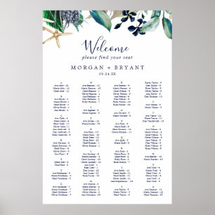 Modern Nautical Greenery Alphabetical Seating Poster