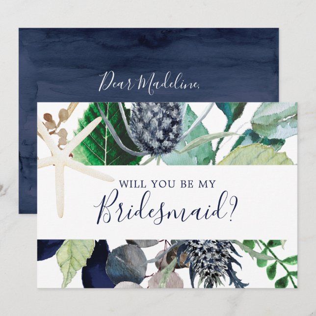 Modern Nautical Greenery Bridesmaid Proposal Card (Front/Back)