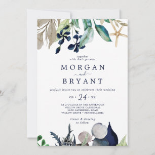 Modern Nautical   Greenery Casual Wedding Invitati Invitation